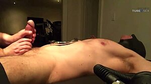 Edging and muscle worship with hung and poppered bodybuilder
