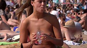 Teen babes in bikinis and hidden cameras enjoy public nudity
