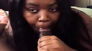 Amatør sort pige giver en dyb hals blowjob til stor sort pik