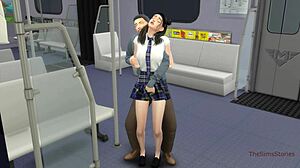 An elderly man inappropriately touches a young Asian girl on a Japanese bus