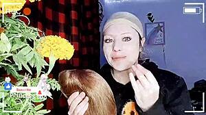 Russian amateur with blonde wig and cute looks